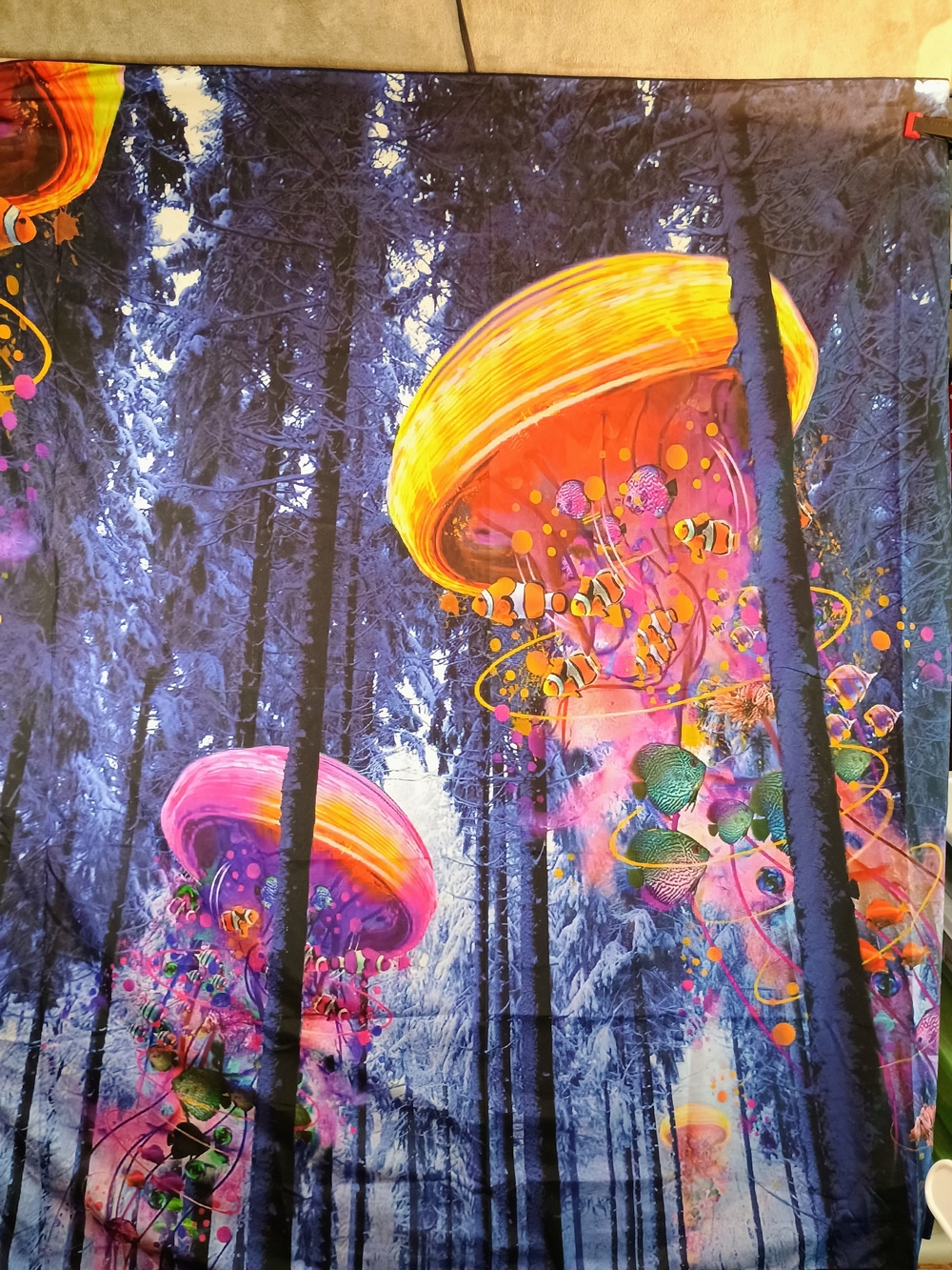 Psychedelic Jellyfish Forest Wall Tapestry - Pink & Orange